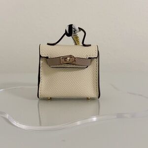 Cream White Elephant Gray Mini Top Handle Bag Charm